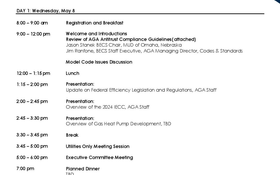BECS May 2024 Preliminary Agenda and AGA Antitrust Guidelines